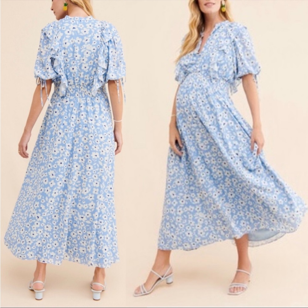 Anthropologie Blue & White Yumi Kim Paulina Maxi Maternity Dress Medium